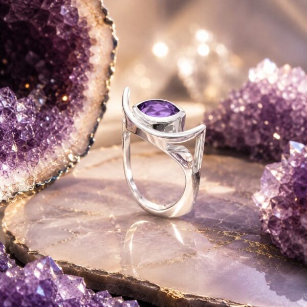 Anillo en Plata Ley 950 con Gema Semipreciosa Amatista