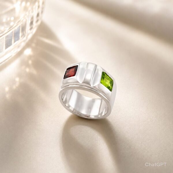 Anillo en Plata Ley 950 con Gema Semipreciosa Peridoto y Granate