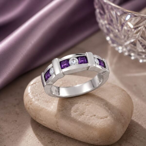 Anillo en Plata Ley 950 con Gema Semipreciosa Amatista