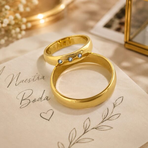 Argollas en Oro Amarillo Ley 18 kt con Diamantes