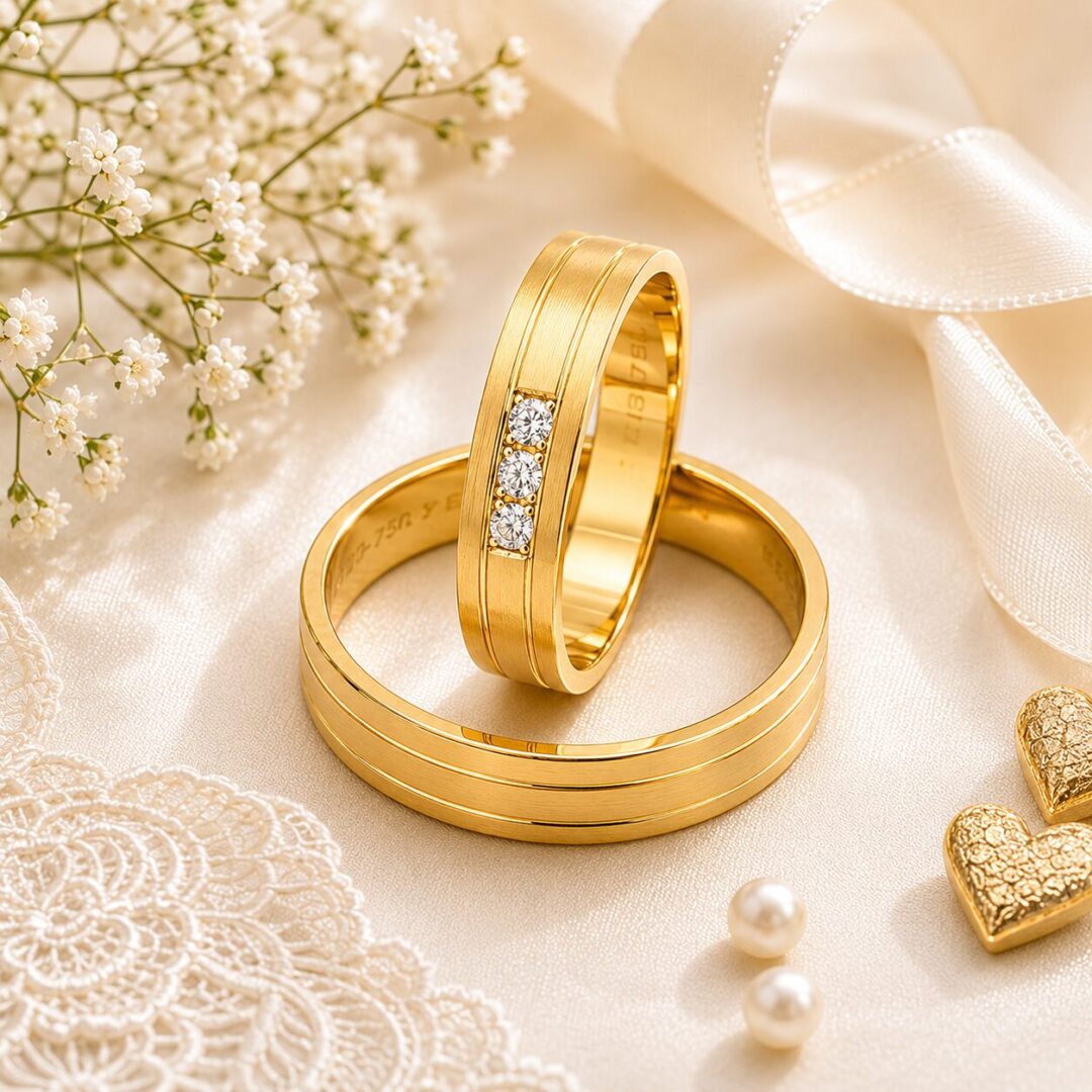 Argollas en Oro Ley 18 kt con Diamantes
