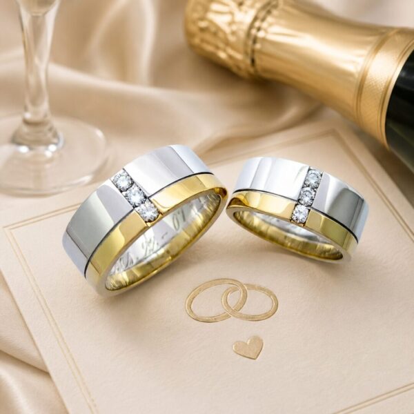 Argollas en oro blanco y amarillo ley 18 kt con diamantes