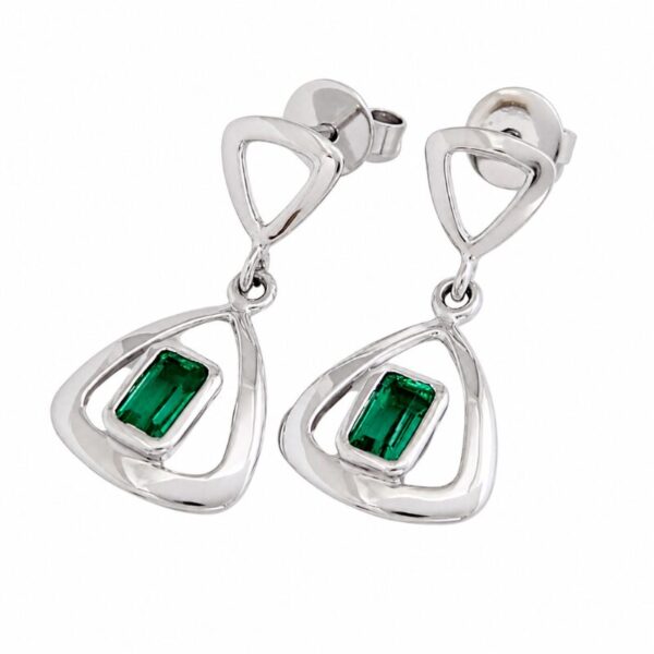 Pendientes en Oro Blanco Ley 18kt con Esmeraldas Colombiana