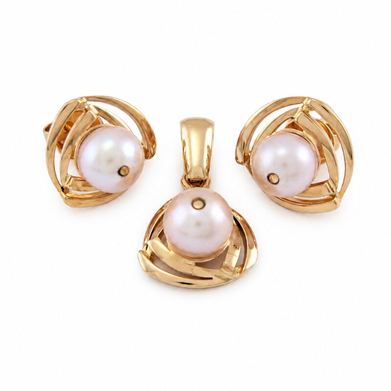 Pendientes y dije en Oro Rosado 18 Kt Con Perlas