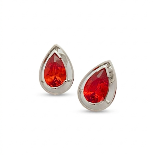 Pendientes en plata 950 con circones rojas en forma de gota