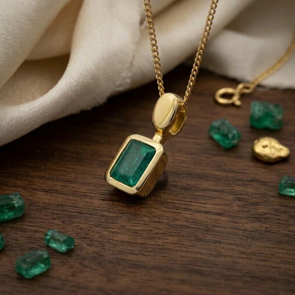Dije Oro Ley 18 kt con Esmeralda Colombiana