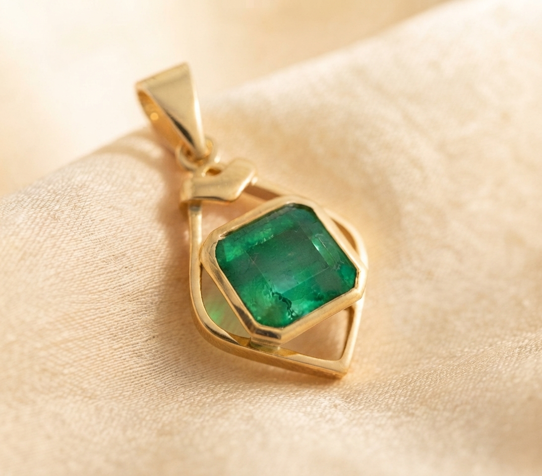 Dije en Oro 18 kt con Esmeralda Colombiana