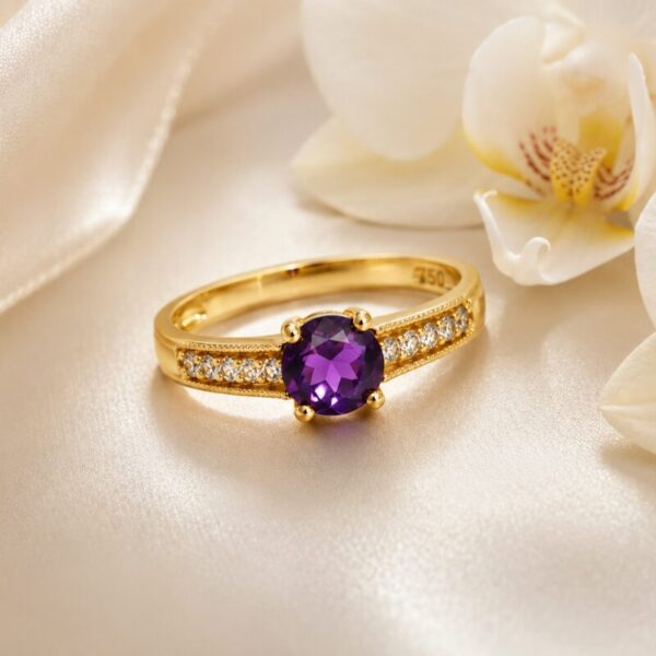 Anillo de Oro 18 kt con Amatista y Diamantes