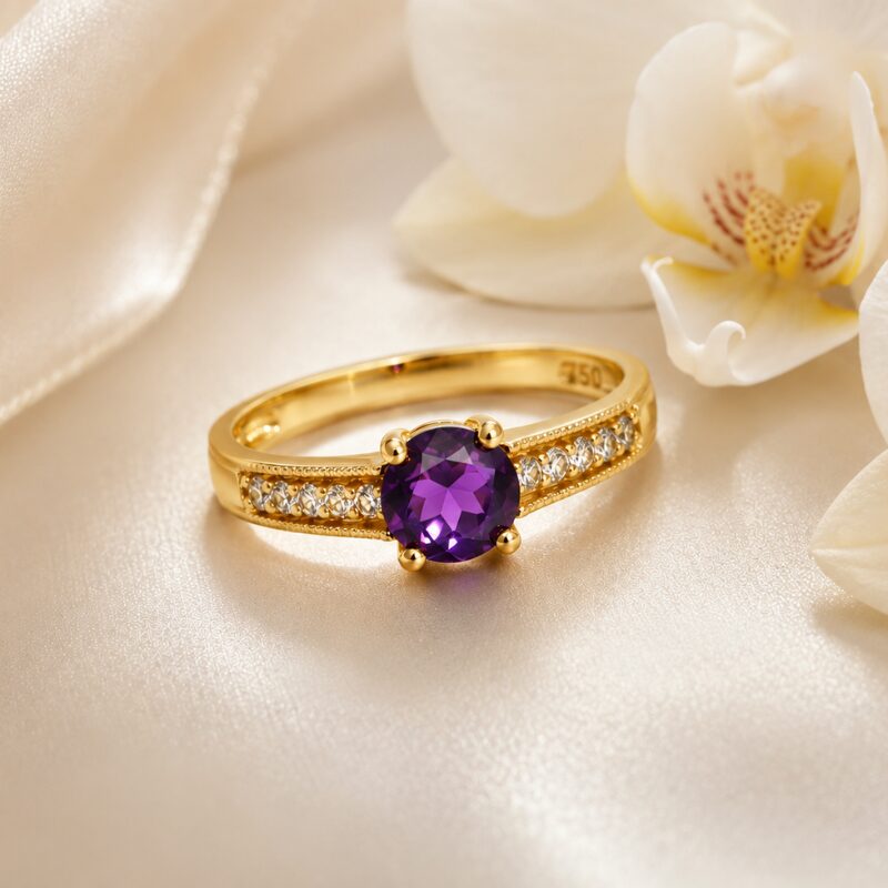 Anillo de Oro 18 kt con Amatista y Diamantes