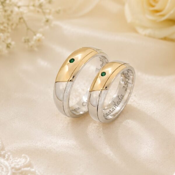 Argollas de Matrimonio en Plata y Oro 18 kt con Esmeraldas Colombianas